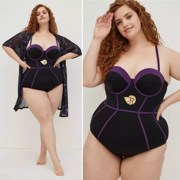 Torrid NWT Disney Little Mermaid Ursula Strappy Back One Piece Swimsuit 3 D DD - Picture 9 of 9